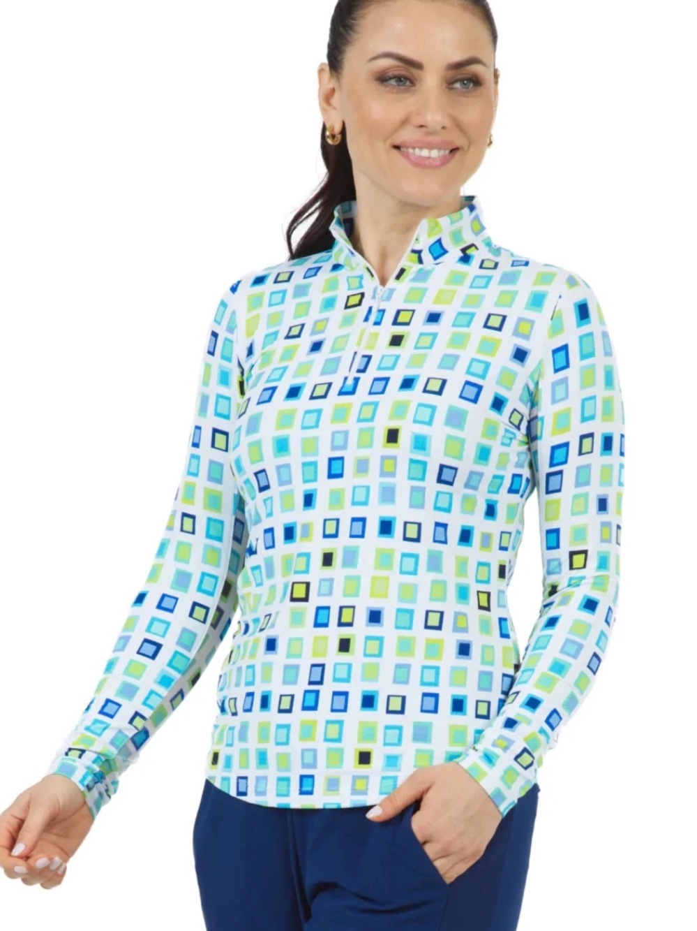 IBKUL | Elouise Geometric Printed Mesh Quarter Zip Long Sleeve SPF